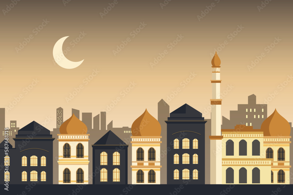 housing with dome building middle east style with flat design concept vector illustration