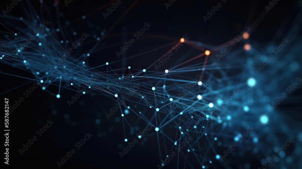 Obraz premium Luminous blue network connection with sparkling dots background. Based on Generative AI