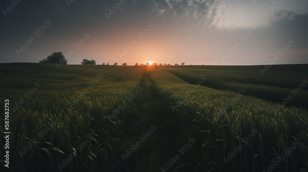 Sunset on a Crop Field