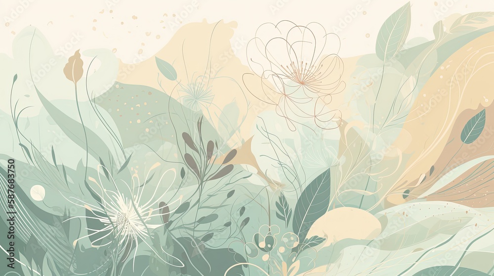 Pastel background with a soft color palette and floral design elements - Generative AI
