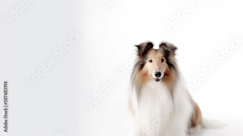 animal on the white Background dog Long-haired collie generative ai © Sergey