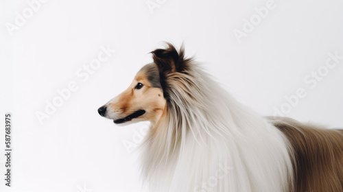 animal on the white Background dog Long-haired collie generative ai © Sergey