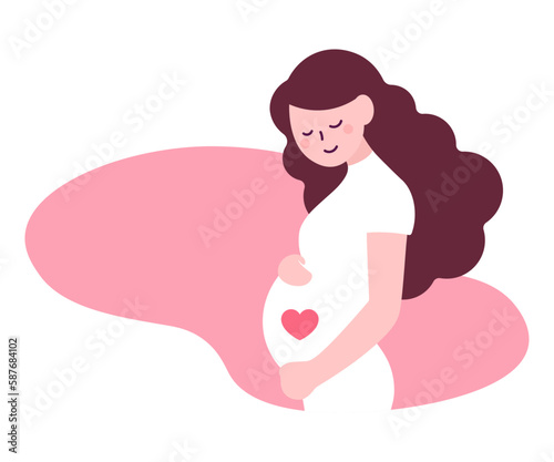 おなかを抱えてほほえむ妊婦　ハート