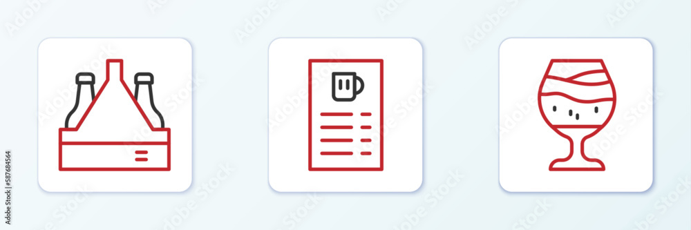 Set line Glass of beer, Pack bottles and Beer menu icon. Vector Set line Glass of beer, Pack bottles and Beer menu icon. Vector
