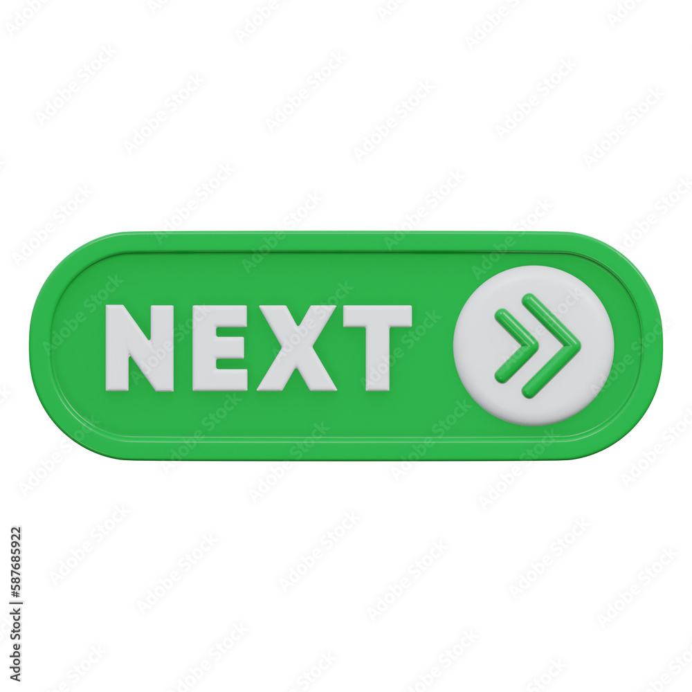 next button 3d rendering icon illustration with transparent background, click button next button 3d rendering icon illustration with transparent background, click button