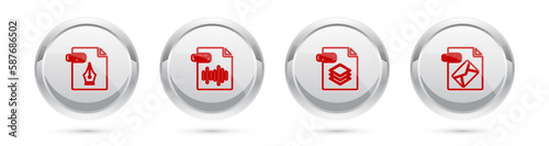 Set line EPS file document, WAV, PSD and MSG. Silver circle button. Vector