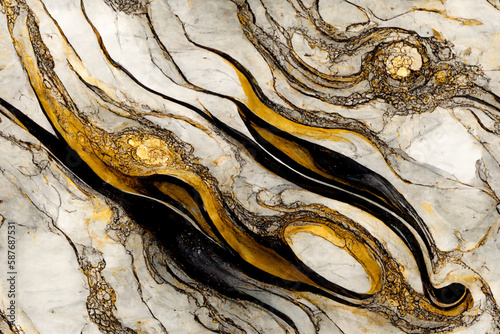 Seamless natural sophisticated onyx and gray marble with gold accents textured pattern, continuous elegant tiled background, repeating luxury wallpaper, generative ai