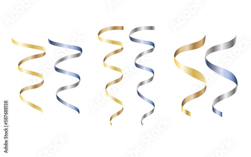 Set of curled ribbons serpentine, decoration elements, isolated on white background for gift, greeting, festive design, vector illustration