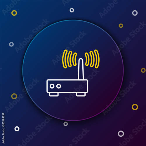 Line Router and wi-fi signal icon isolated on blue background. Wireless ethernet modem router. Computer technology internet. Colorful outline concept. Vector