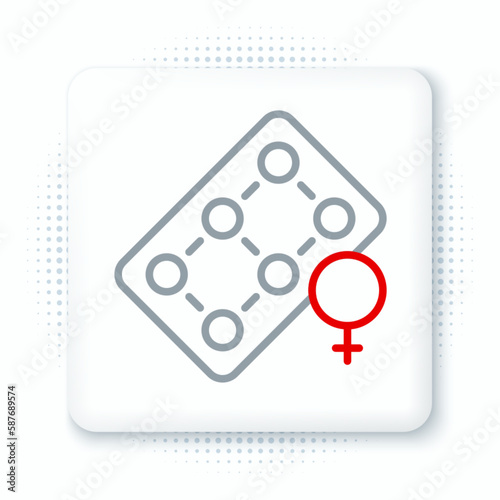 Line Packaging of birth control pills icon isolated on white background. Contraceptive pill. Colorful outline concept. Vector