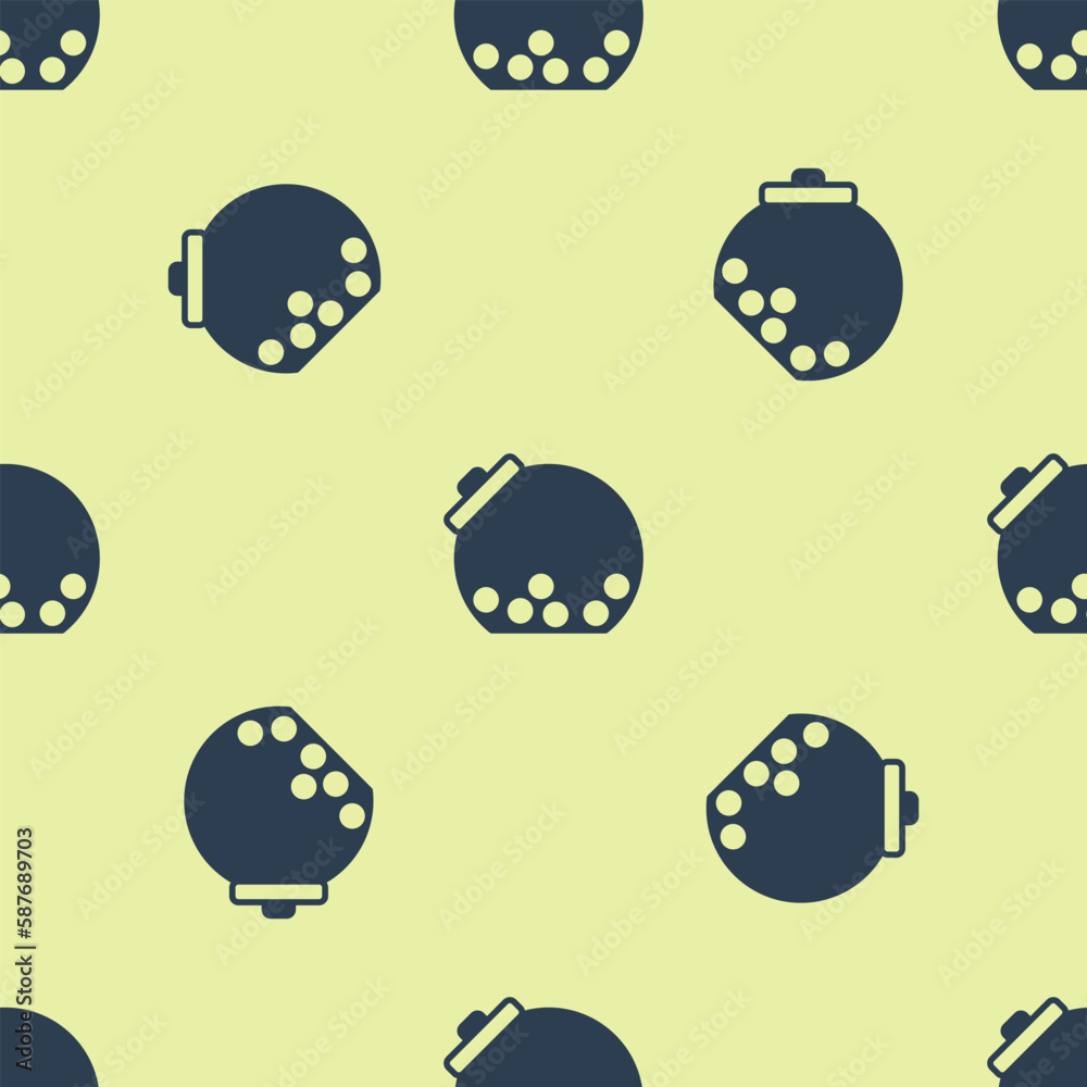 Blue Glass jar with candies inside icon isolated seamless pattern on yellow background. Vector Blue Glass jar with candies inside icon isolated seamless pattern on yellow background. Vector