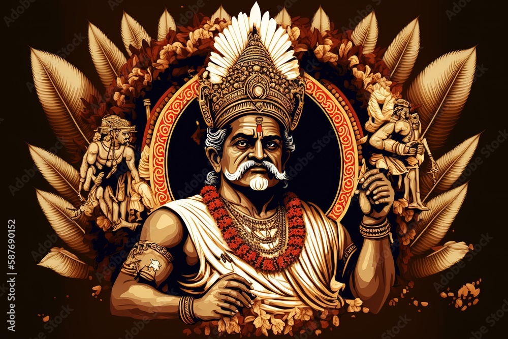 mahabali or maveli, Kerala old king. he is coming for every year. happy onam celebration. vector illustration design. Generative Ai.