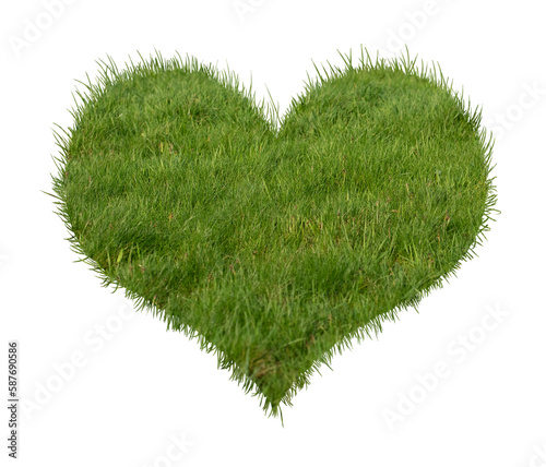 Ein Herz aus Rasen oder Gras, isoliert, weißer Hintergrund, Wiese in Herzform photo
