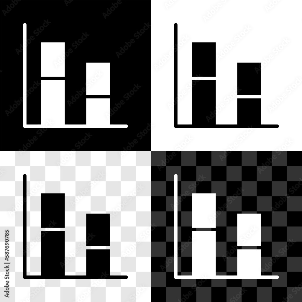 Set Graph, schedule, chart, diagram, infographic, pie graph icon isolated on black and white, transparent background. Vector