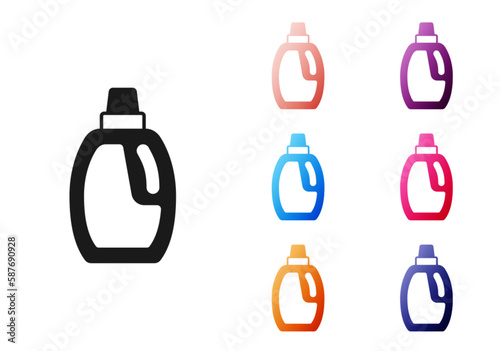 Black Plastic bottle for laundry detergent, bleach, dishwashing liquid or another cleaning agent icon isolated on white background. Set icons colorful. Vector