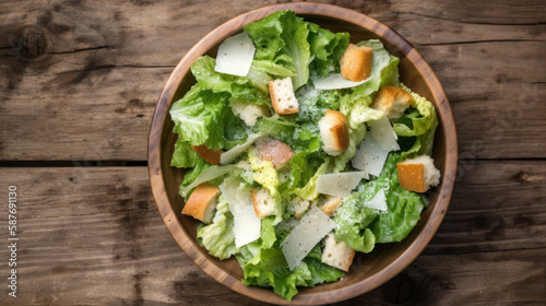 A Bowl With Caesar Salad in a Rustic Setting