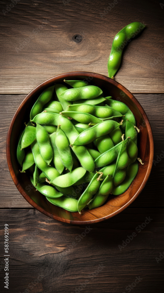 A Bowl with Edamame in a Rustic Setting A Bowl with Edamame in a Rustic Setting