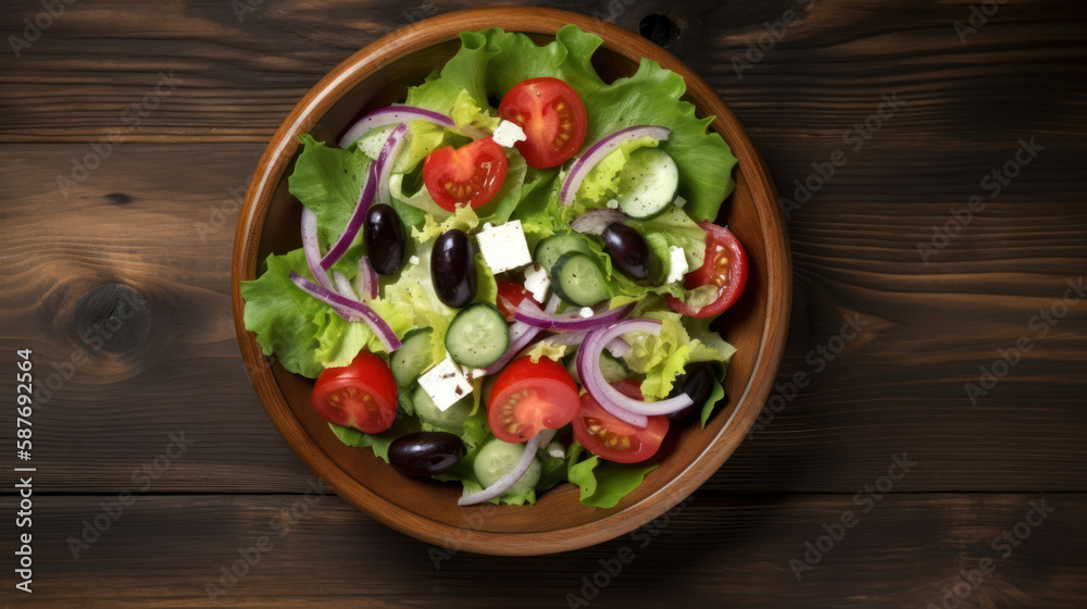 A Bowl with Greek Salad in a Rustic Setting