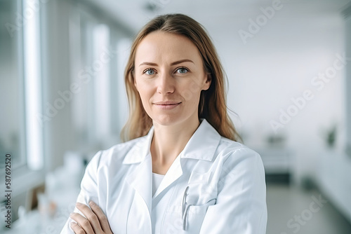 Portrait of a female nurse inside a Hospital. Generative AI
