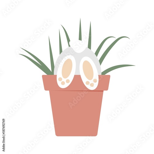 Cute rabbit in flowers on white background 