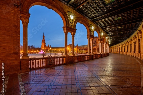 Plaza de Espana. Spanish square in the centre of old but magnificent Seville, Spain. photo