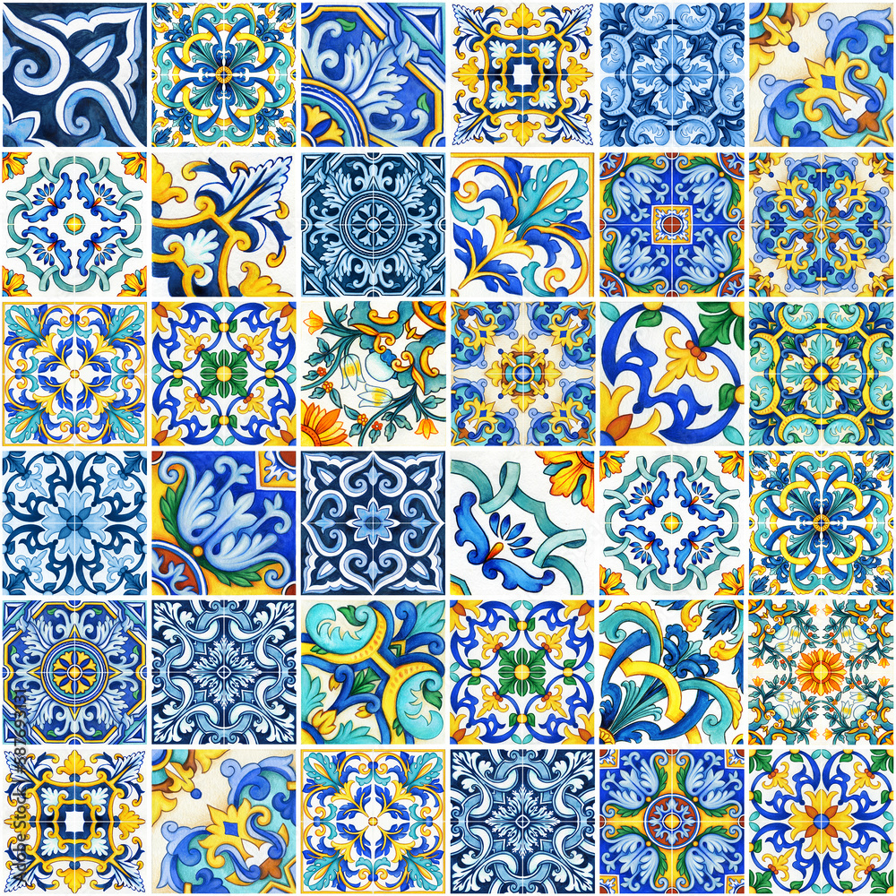 Watercolor traditional maiolica seamless pattern