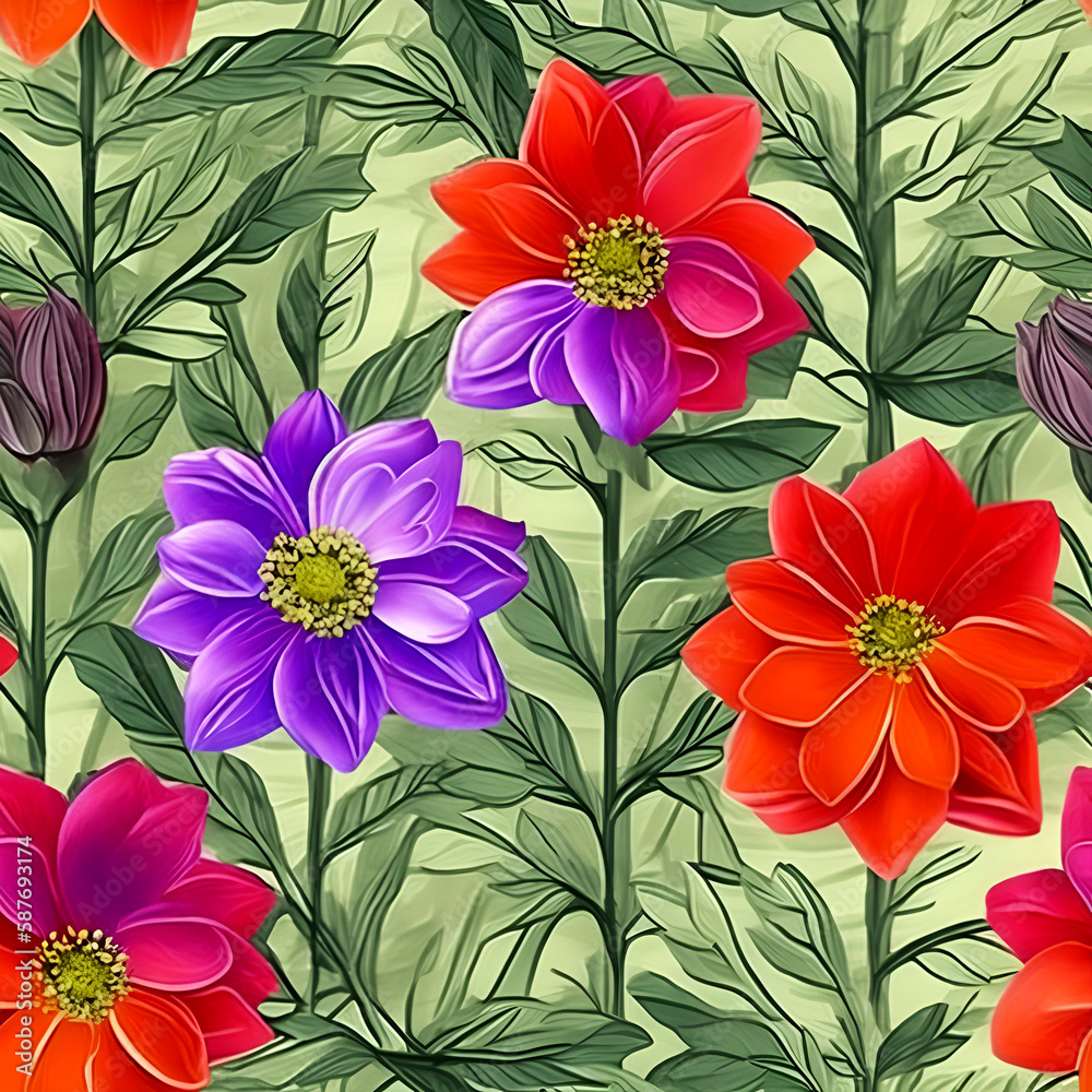 Seamless pattern artistic painting flowers, AI art, Digital art Seamless pattern artistic painting flowers, AI art, Digital art