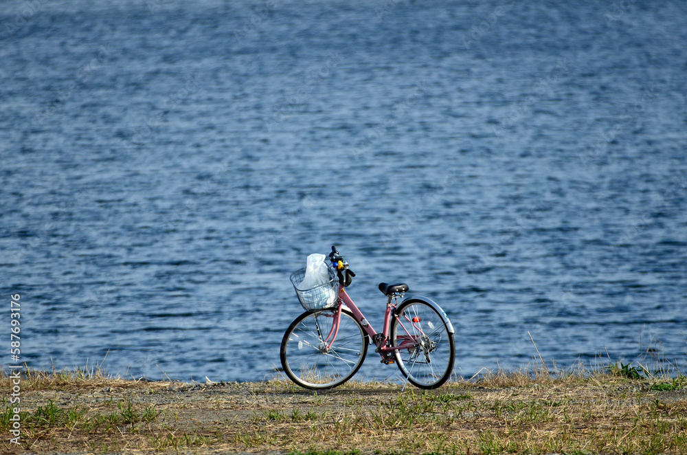 Fototapeta premium 川原の自転車
