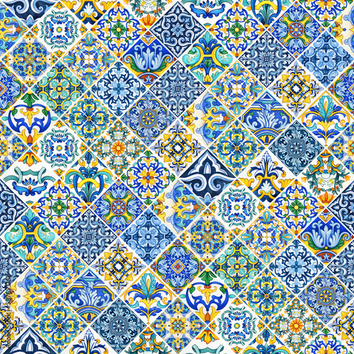 Wallpaper Mural Watercolor traditional maiolica seamless pattern Torontodigital.ca