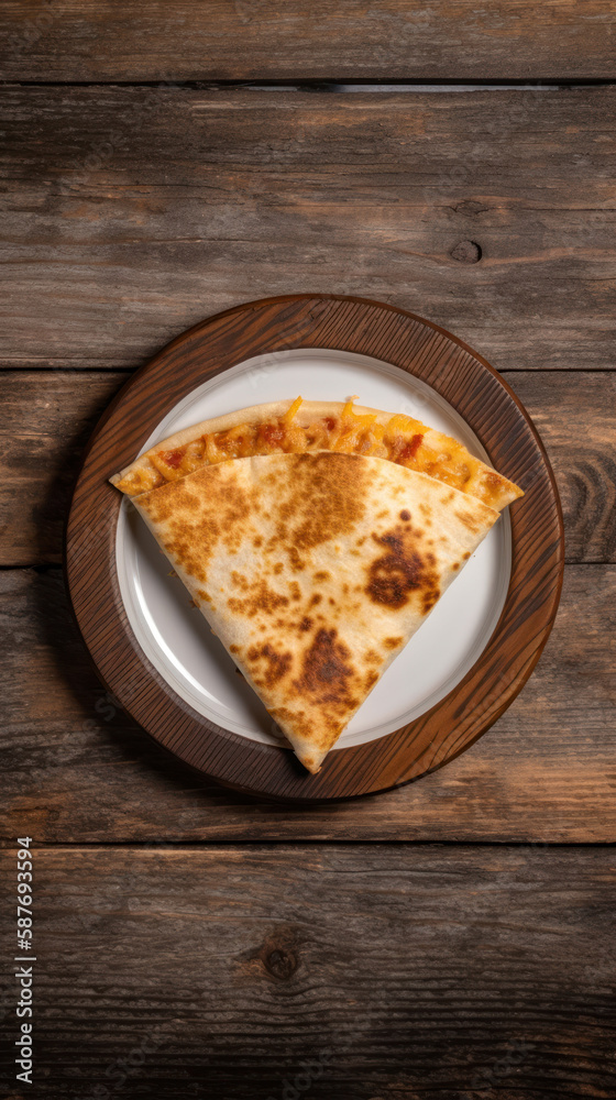 A Plate with Cheese Quesadilla in a Rustic Setting A Plate with Cheese Quesadilla in a Rustic Setting