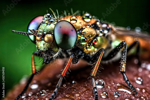 A mesmerizing close-up macro photography view of an insect in vivid colours - generative ai. © Exuberation 