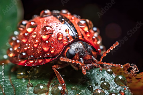 A macro photography close-up view of a vivid insect reveals its intricate details of its body - generative ai. © Exuberation 