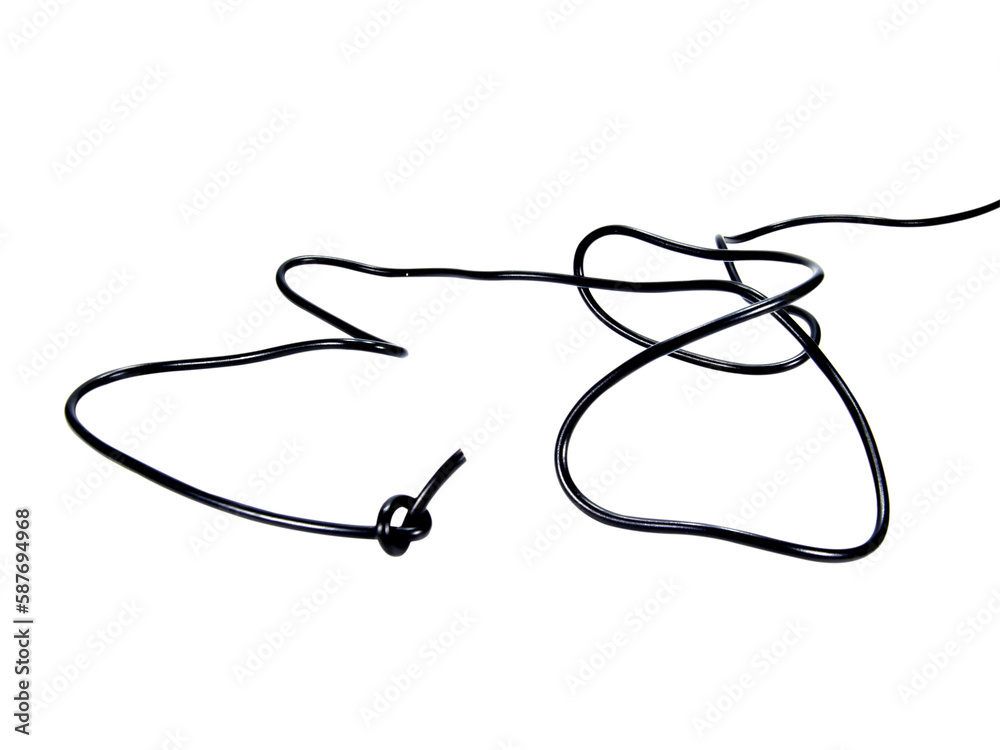 Fototapeta premium black wire cable of usb and adapter isolated on white background.Electronic Connector.Selection focus.
