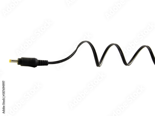 black wire cable of usb and adapter isolated on white background.Electronic Connector.Selection focus.