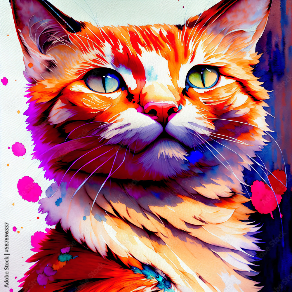 Fototapeta watercolor art, portrait of a cat.