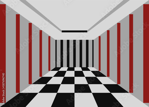 optical illusion room chess tile pattern. psychedelic room vector design
