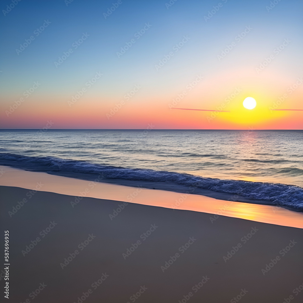 sunset at the beach - Beach landscape - Calm beach background for design - Sunset landscape for design - Generative AI