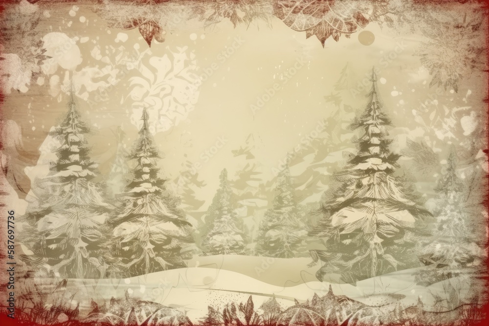 Obraz premium rustic Christmas card featuring snowy trees. Generative AI