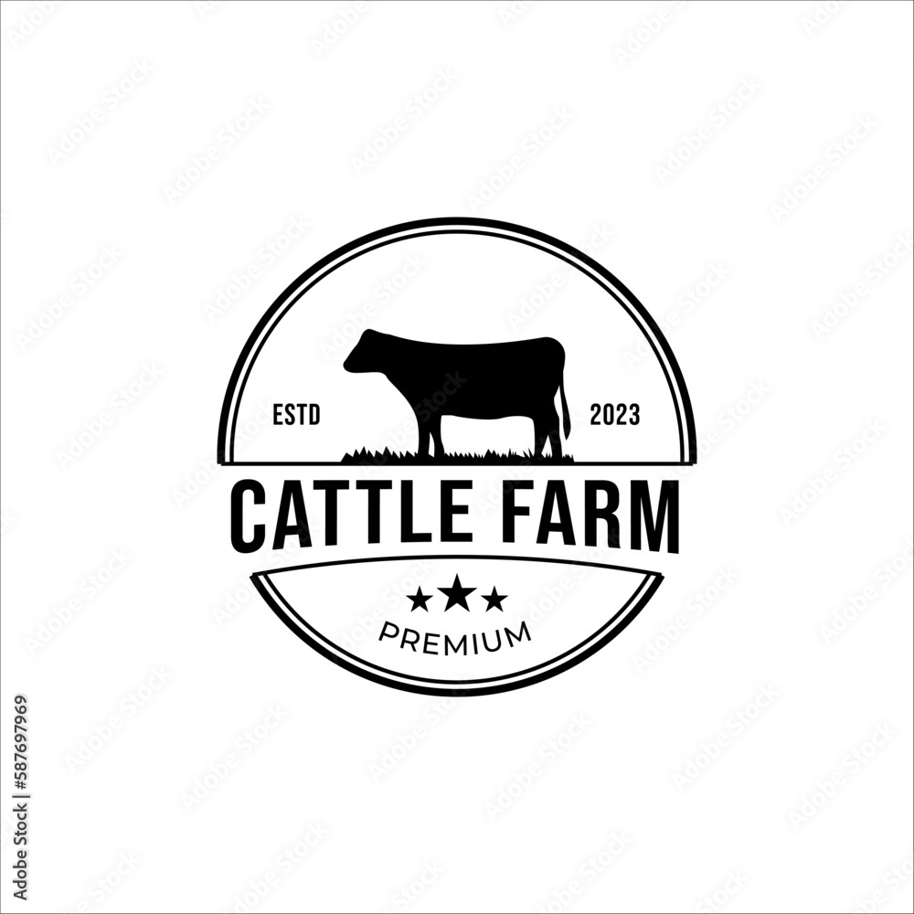 Vector vintage cattle animal farm logo design concept illustration idea