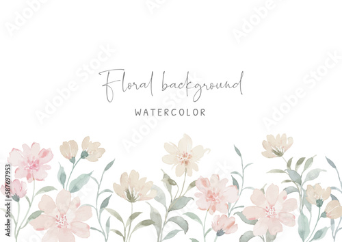 Soft wildflower border background with watercolor