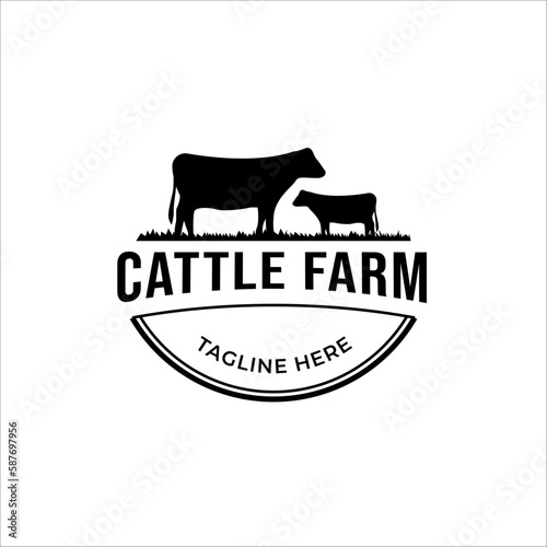 Vector vintage cattle animal farm logo design concept illustration idea