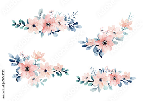 Watercolor peach flower arrangement collection