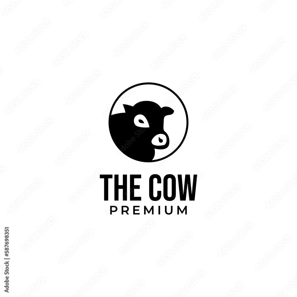 Vector head of a cow in a circle logo design concept for stock raising, meat dairy farm and food Vector head of a cow in a circle logo design concept for stock raising, meat dairy farm and food