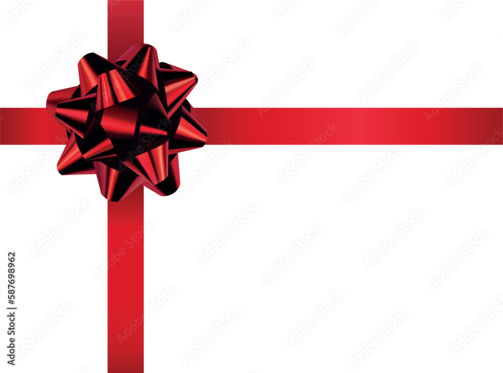 Vector bright red shiny ribbon with decorative bow on white background - invitation, gift wrapping or card design Vector bright red shiny ribbon with decorative bow on white background - invitation, gift wrapping or card design