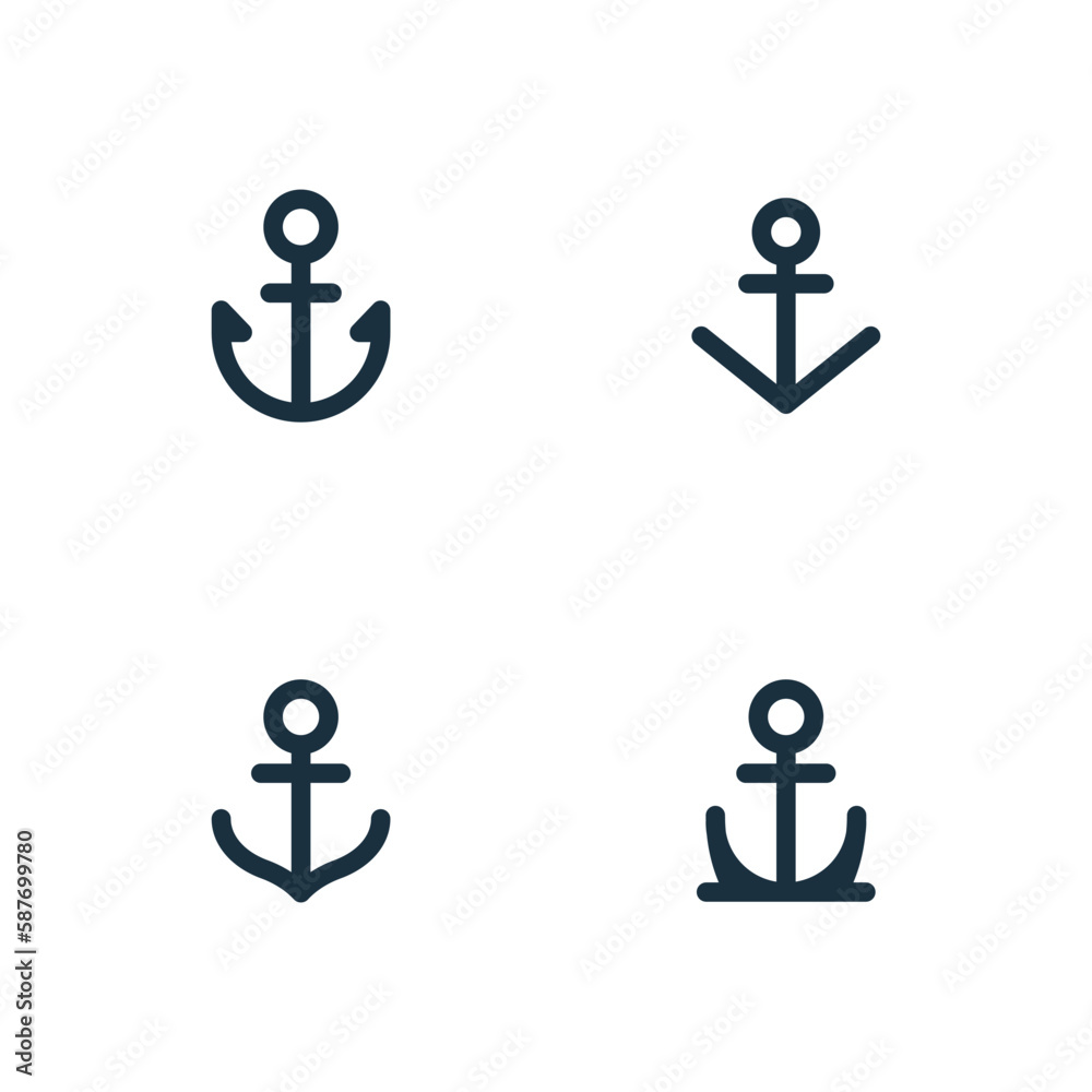 Set of anchor icons on white background Set of anchor icons on white background