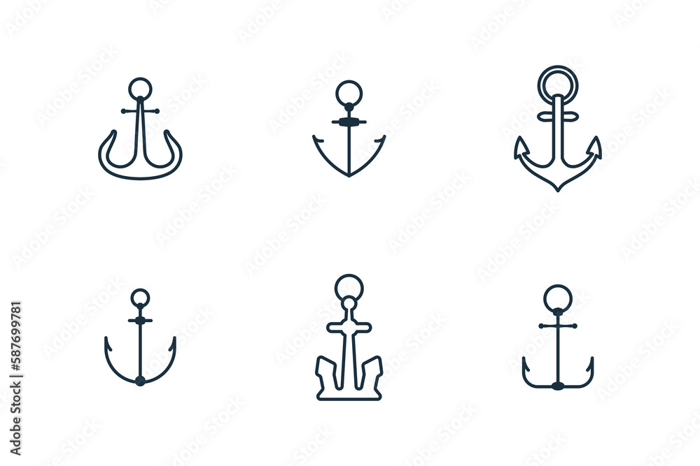Set of anchor icons on white background Set of anchor icons on white background