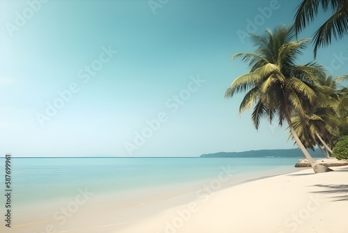 calm quiet summer sea beach wide ocean view with high palm   generative AI