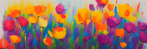 Bright flowers, oil paint, ai generation photo