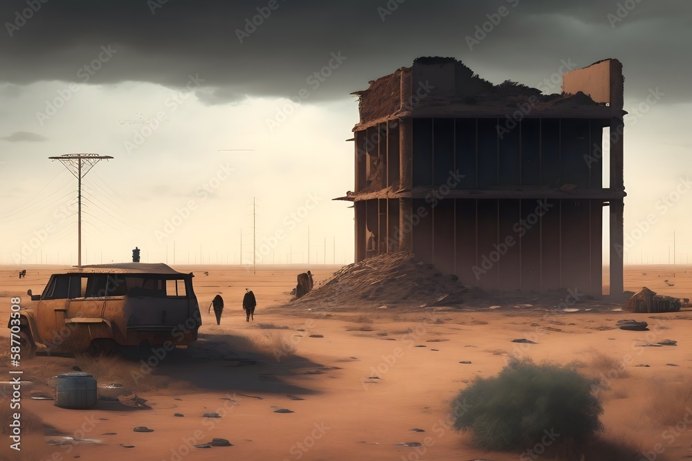 Obraz premium Graphic representation of The Grim Reality of Post-Apocalypse. Generative AI. 