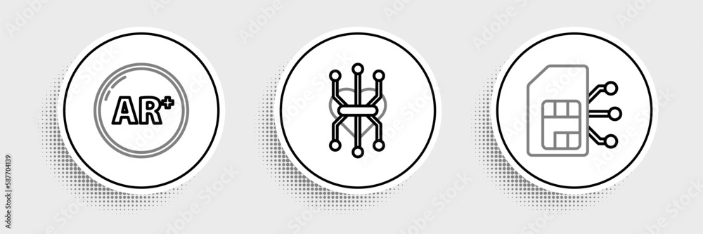 Set line Sim card, Ar, augmented reality and Processor icon. Vector Set line Sim card, Ar, augmented reality and Processor icon. Vector